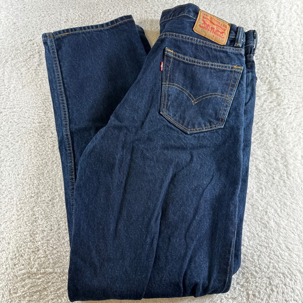 Levis 550 Relaxed Fit Straight Mens Tag 36x36 Western Medium Blue Denim Distress
